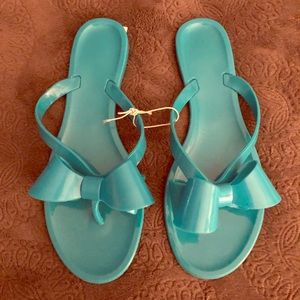 NWT teal blue jelly bow sandals